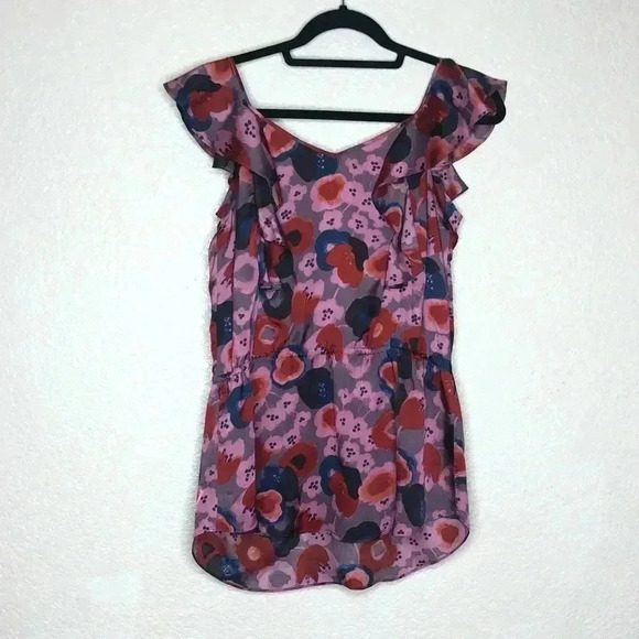 Rebecca Taylor Tank Top Shirt Sleeveless Ruffled Floral - Picture 7 of 10